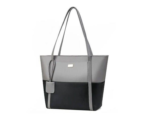 Mixed Black & Gray Leather Large Handbag
