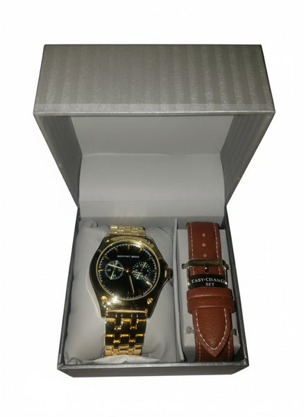 Gold Men Watch with Brown Band