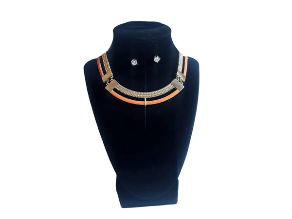 Orange Circular Necklace & Diamond Earrings - Envee Styles Boutique