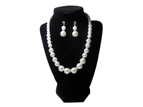 Silver Diamond Pearl Necklace and Earrings - Envee Styles Boutique