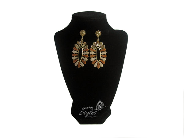Brown and Gold Design Earrings - Envee Styles Boutique