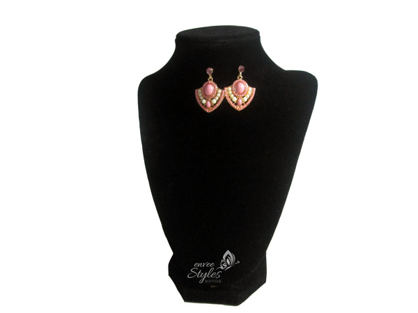 Pink, White Gold Diamond Shaped Earrings - Envee Styles Boutique